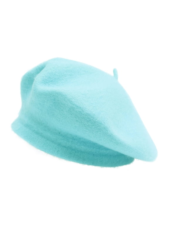 Wool Beret Hat for Women Girls Solid Color Classic French Style Beret Cap (Turquoise Blue)