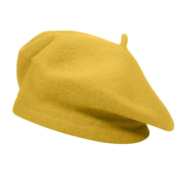 DLAPL Wool Beret Hat for Women Girls Solid Color Classic French Style Beret Cap （Yellow）
