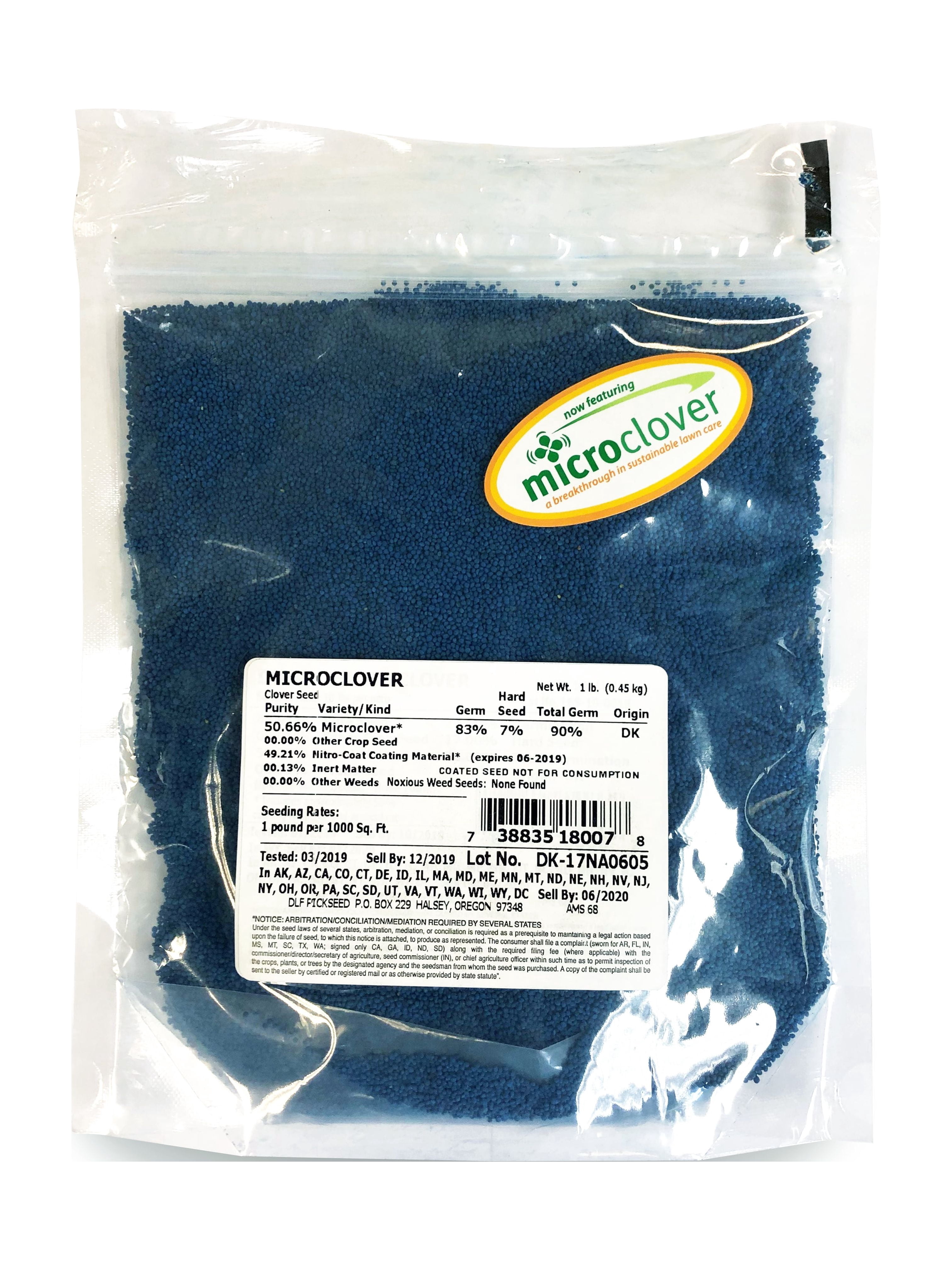 DLF Microclover Seed, Coated & Inoculated Mini Clover Mix, Shade Tolerant, No Mow, Low Grow Perennial Lawn Grass Alternative, Overseeding Resistant Drought-Tolerant - 1LB Bulk