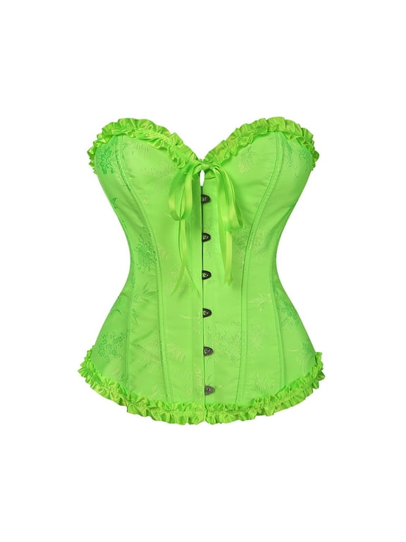 Basic Oversized Corset for Women Plus Size Lace Up Back Overbust Corset Gothic Front Hooks Bodyshaper Slim Wide Waist Cincher Floral Satin Corset Victorian Halloween Costume Light Green Xl