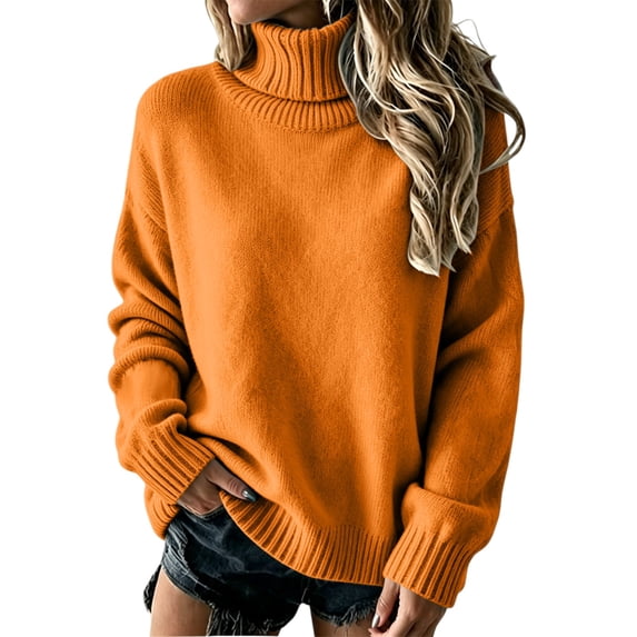 DLIDG Oversized Turtleneck Sweater for Women Basic Long Sleeve Soft Chunky Knitwear Knit Sweater Thermel Warm Loose Fit Fall Winter Sweater Trendy Slouchy Pullover Jumper Top Orange M