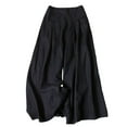 thumbnail image 1 of DLIDG Palazzo Wide Leg Culottes for Women Flowy Elastic High Waist Gauchos Capri Side Pockets Breezy Cropped Pants Flared Loose Fit Slacks Casual Breathable Bottpms Beach Trousers Black S, 1 of 3