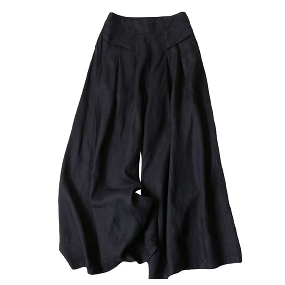 DLIDG Palazzo Wide Leg Culottes for Women Flowy Elastic High Waist Gauchos Capri Side Pockets Breezy Cropped Pants Flared Loose Fit Slacks Casual Breathable Bottpms Beach Trousers Black S