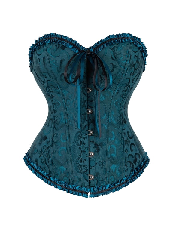 Strapless Corset for Women Floral Lace Up Back Overbust Corset Boned Bustier Shapewear Lingerie Front Busk off Shoulder Bodyshaper Wide Waist Cincher Party Halloween Costume Green 3Xl