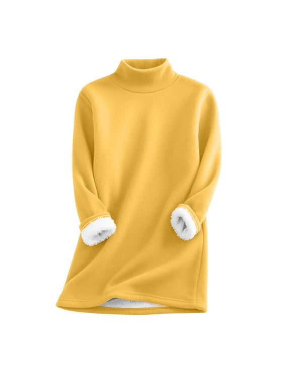 Women'S Lined Fleece Sherpa Lined Sweater Winter Mock Neck Shirt Warm Fuzzy Slim Fitted Long Sleeve Tunic Shirts Soft Cozy Thick Fitted Pullover Tops Loungewear Tunic Clothes Light Yellow L