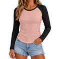 thumbnail image 1 of DLIDG Womens Slim Fit Color Block Raglan Shirts Stretchy Soft Thermal Warm Tee Shirts Dressy Causal Crew Neck Long Sleeve Shirts Fall Winter Sweatshirts Athletic Baseball Workout Clothes Pink Xxl, 1 of 6