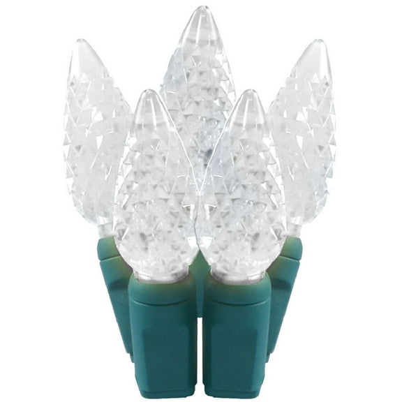 DLIG LED C6 Faceted Christmas String Lights - Pure White - 25.17 ft Green Wire - 50ct
