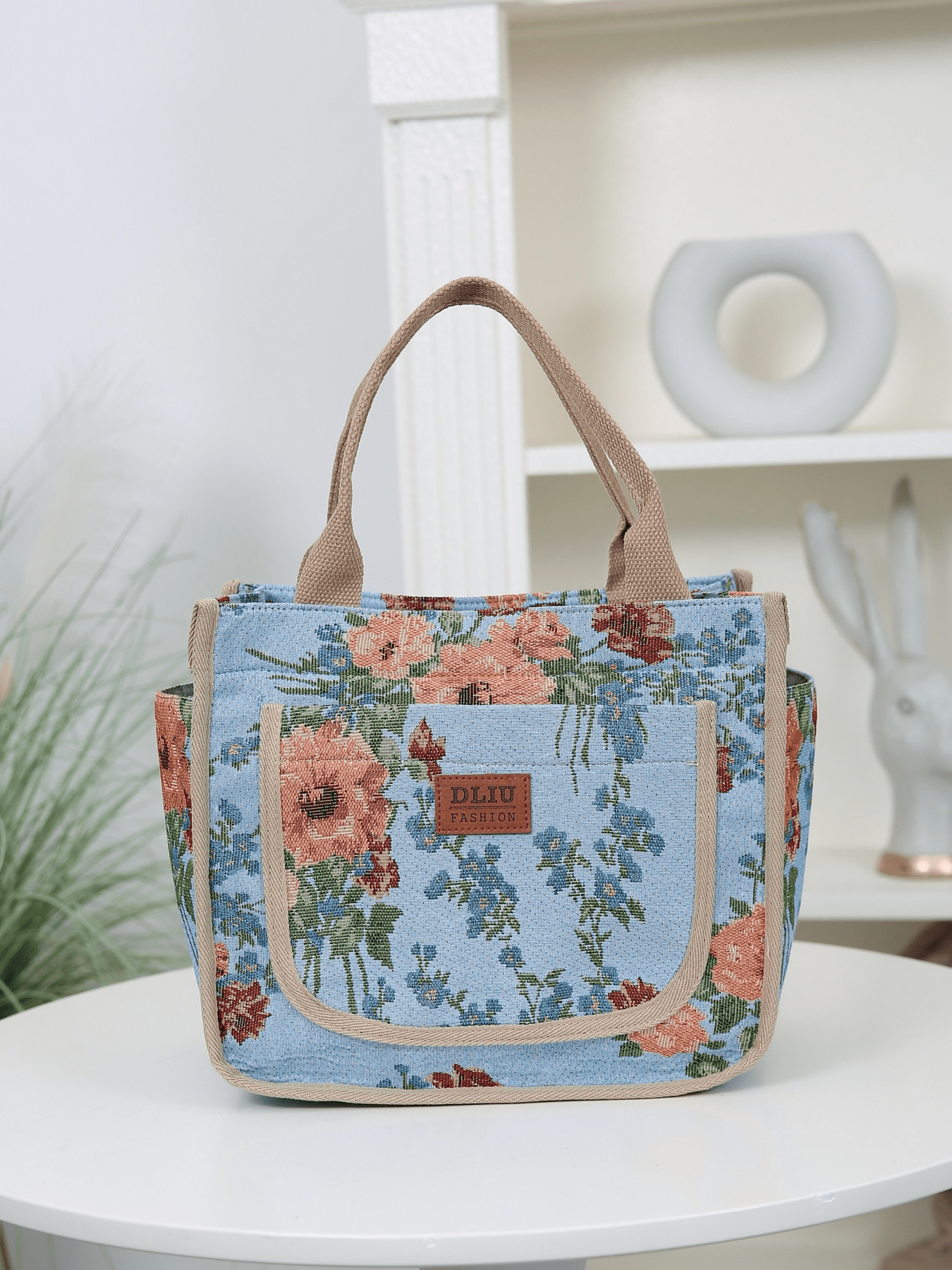 DLIU Checkered pattern Fabric Tote Bag Shopping Bag for Work 