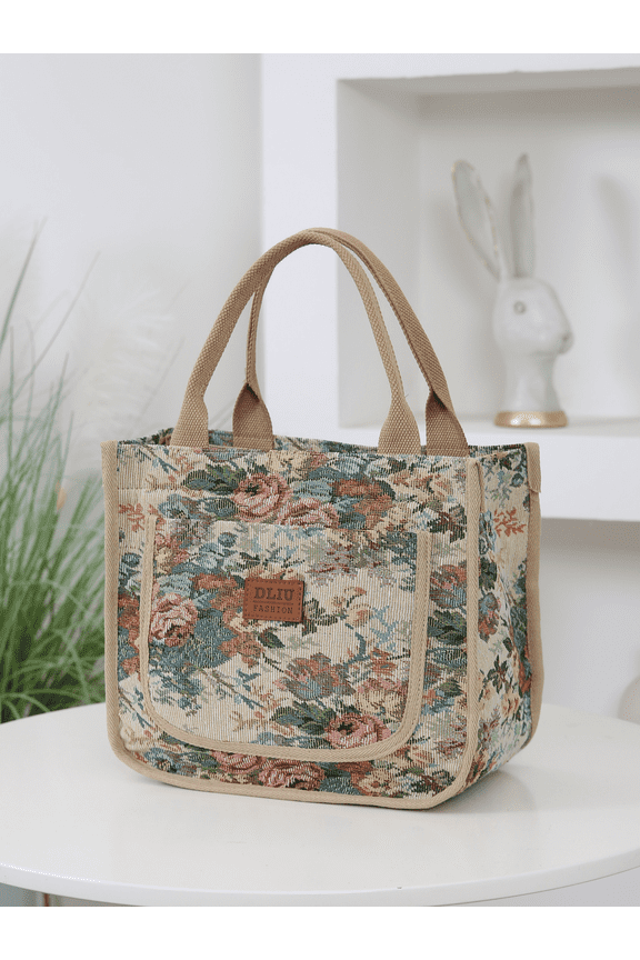 Women's Thickened Jacquard Fabric, Floral Pattern, Tote Bag, Carrying Bag, Utility Bag, Daily Storage Bag, 1 Piece