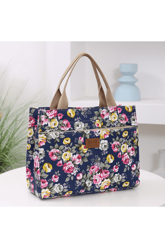 Thickened fabric fabric, floral pattern, large-capacity tote bag, portable handbag for shopping out to work, daily storage bag