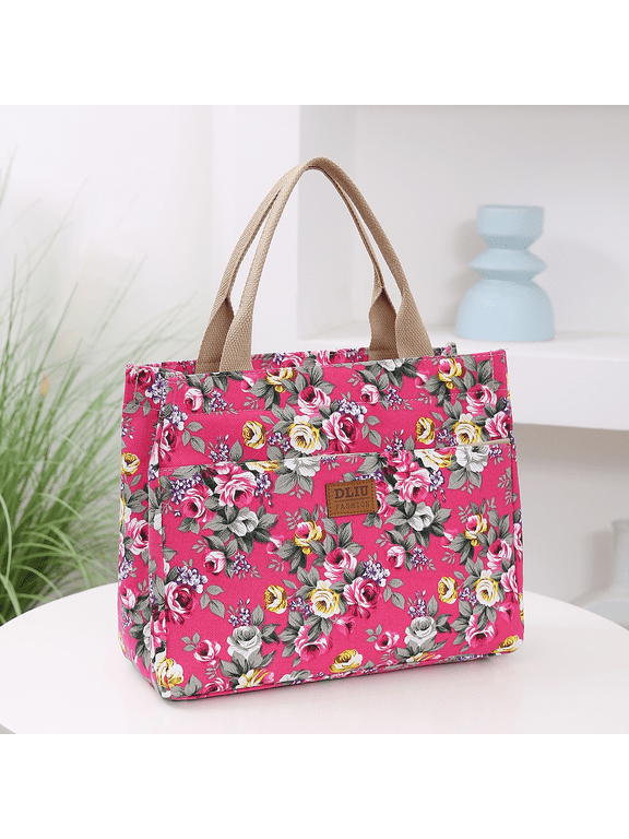Thickened fabric fabric, floral pattern, large-capacity tote bag, portable handbag for shopping out to work, daily storage bag