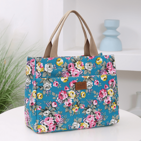 DLIU Thickened fabric fabric, floral pattern, large-capacity tote bag, portable handbag for shopping out to work, daily storage bag