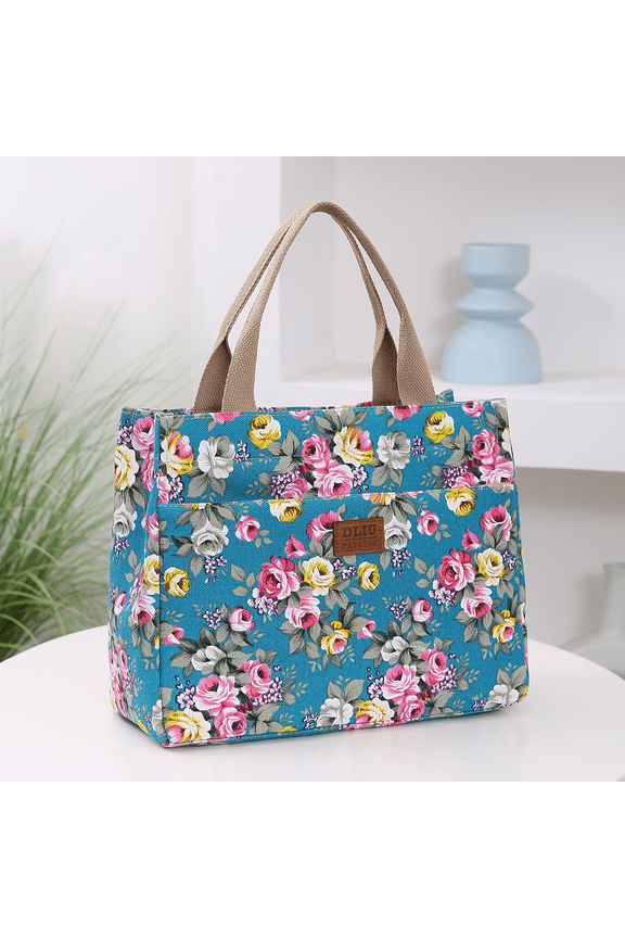 Thickened fabric fabric, floral pattern, large-capacity tote bag, portable handbag for shopping out to work, daily storage bag