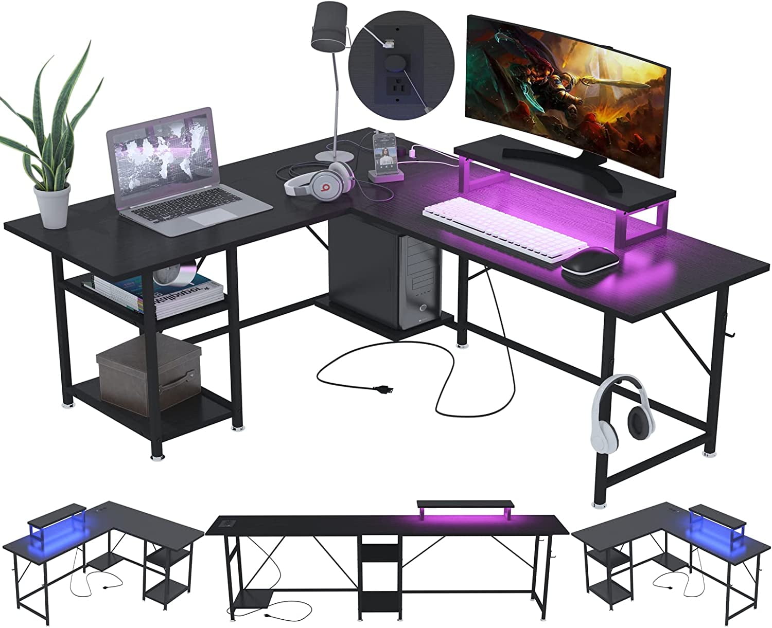 DLIUZ L Shaped Desk with Drawers，Computer Desk is Reversible Corner ...