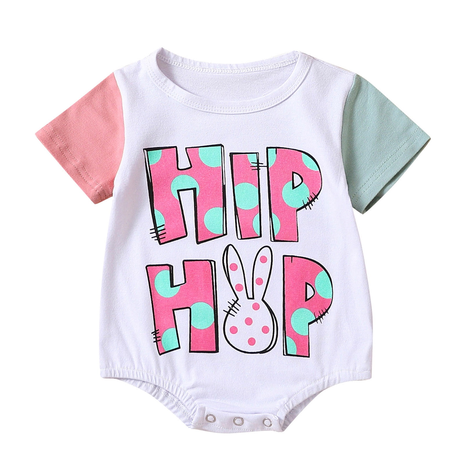 DLLMJING Toddler Easter Girls Short Sleeve Romper Cartoon Latter Prints