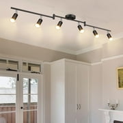 DLLT Modern 6-Light Track Lighting Kit, Flush Mount Ceiling Spot Lights Fixture, LED Track Light with Black Flexibly Rotatable Light Head for Kitchen, Hallway, Living Room, 6 x 3W GU10 Bulb (Included)
