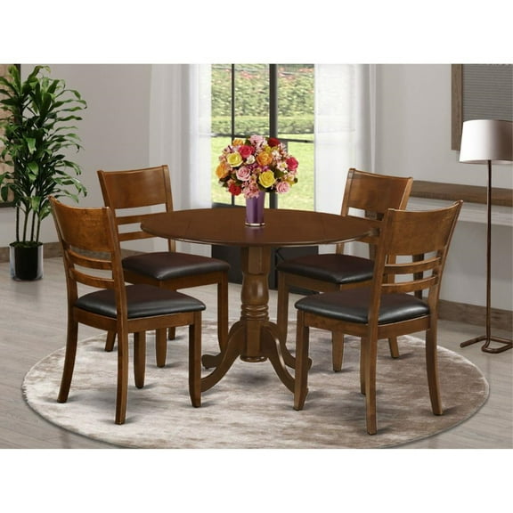 5 Pc Dinette Table with 2drop-leaf and 4 Leather Kitchen Chairs