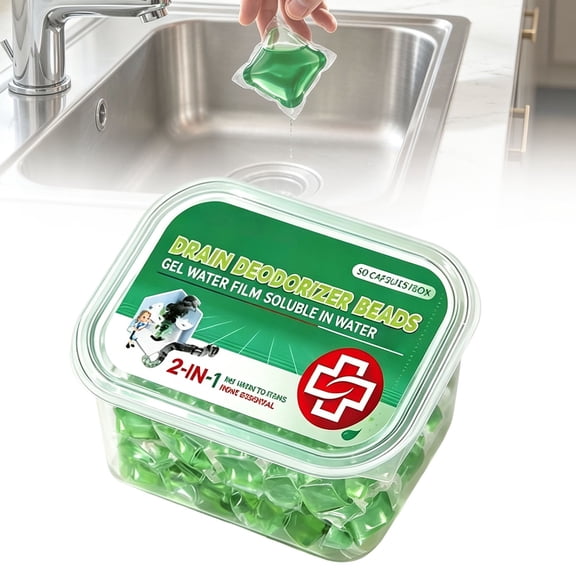 DLMCUH 50 Pcs Professional Drain Cleaner Pods,Water-Soluble Drain Odor Eliminator,Bio Enzyme Drain Cleaner Pods Kitchen,Bathroom and Household Drain Maintenance