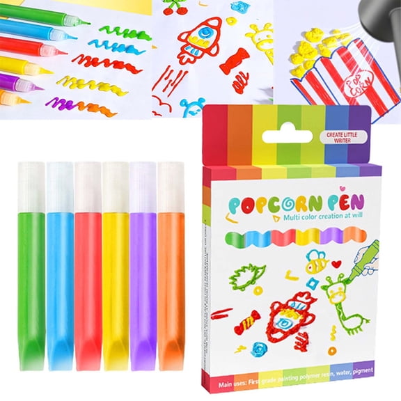DLMCUH 6Pcs Popcorn Pens Puffy 3D Bubble Puffy Pens DIY Art Craft Pens Heat Expandable Raised Texture Markers for Classroom Projects Classroom Art Activities
