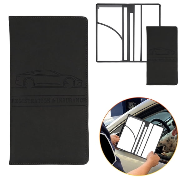 DLMCUH Car Registration & Insurance Card Holder, PU Leather License and Registration Holder for Vehicle, Car Document Wallet for License, ID Cards, Receipts(Black)