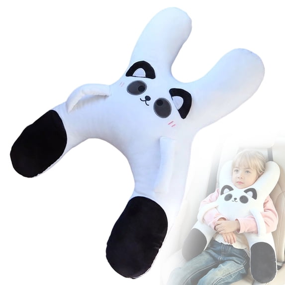 DLMCUH Car Sleeping Pillow,4‑7 Ages Purple Rabbit H‑Shape Cushion With Safety Belt Protector, Machine Washable Compressible Travel Gadget,for Vehicle Neck Back Relax Protection