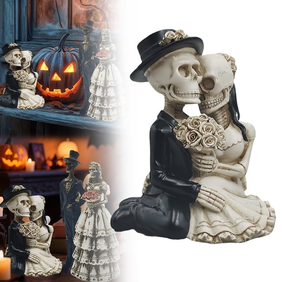 DLMCUH Dancing Skeleton Bride and Groom Statue,Resin Skeleton Figurine Couple, Love Never Dies,Gothic Halloween Tabletop Shelf Decor Wedding Collectible Gifts(A)