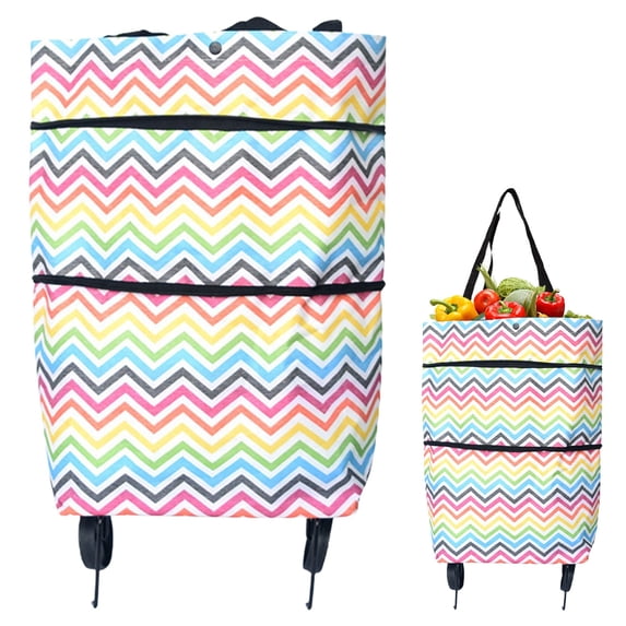 DLMCUH Foldable Grocery Cart with Wheels, 2-in-1 Shopping Bag, 33L Capacity, Telescopic Handle, Reusable Rolling Tote for Groceries, Laundry & Travel