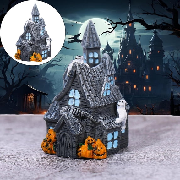DLMCUH Halloween Mini Haunted House, Resin Halloween Village Figurine, Tabletop Ornament for Party and Table Decoration