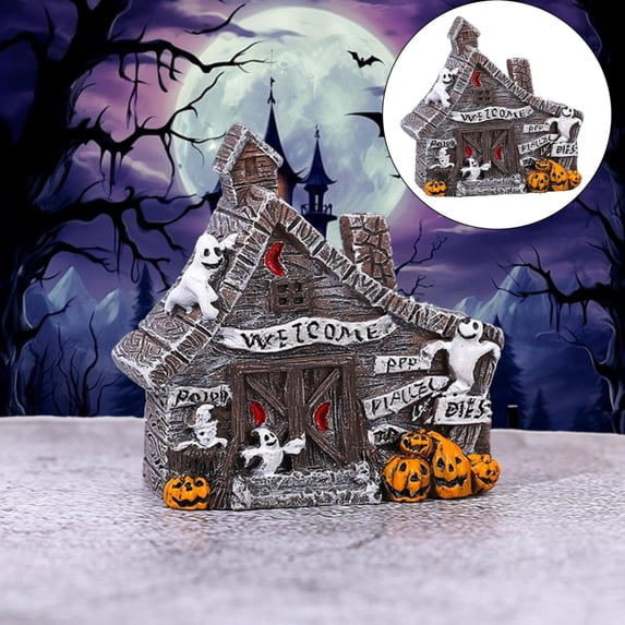 DLMCUH Halloween Mini Haunted House, Resin Halloween Village Figurine, Tabletop Ornament for Party and Table Decoration