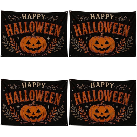 DLMCUH Horrible Castle Pumpkin Halloween Backdrop, Outdoor Banner|Black-orange color scheme, photo booth friendly, perfect haunted house yard decorative supply