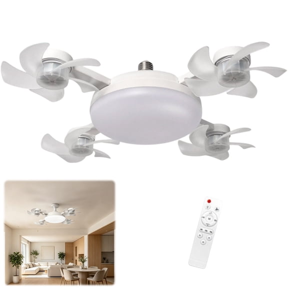 DLMCUH Led Drone Ceiling Fan Light with Light and Remote,Screw in Ceiling Fan in Light Socket,Dimmable Timing Socket Light Bulb Fans,Silent Plug in Lamp Fans for Bedroom(A)