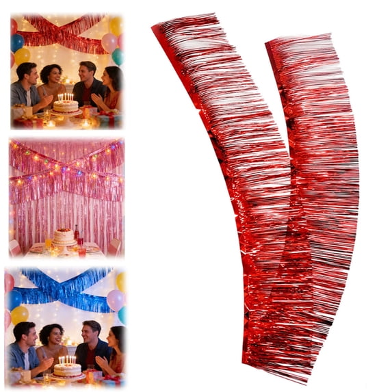 DLMCUH Red Foil Fringe Garland - 10Ft Sparkly Metallic Tinsel Streamers Wall Hanging Fringe Banner for Car Floats Halloween Wedding Birthday Party Easter Decorations(A)