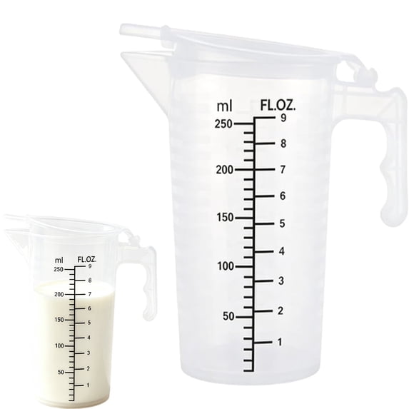 DLMCUH Transparent Measuring Cup with Lid,250 Ml Plastic Measuring Cup with Handle,Multipurpose Chemical Measuring Scale Lines Cup for Liquid Mixing,Pouring,Laboratory