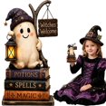 thumbnail image 1 of DLMCUH Wooden Halloween Ghost Tabletop Ornament, Freestanding Ghost Figurine with Lantern & Magic Books for Mantel Shelf Indoor Fall Halloween Party Home Decoration(E), 1 of 4