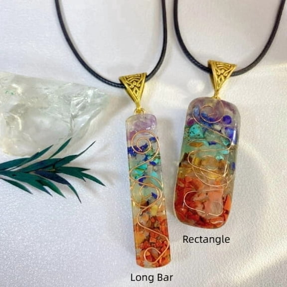 DLMJING 7 Chakra Healing Crystal Necklace - Long Bar  Style