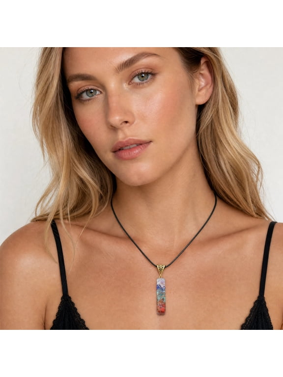 7 Chakra Healing Crystal Necklace - Long Bar Style