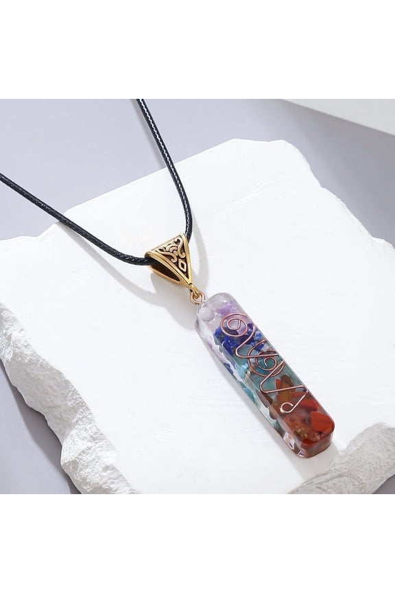 Vintage Reiki Healing Energy Necklace, Colorful Natural Stone 7 Chakra, Copper, 0.5 m