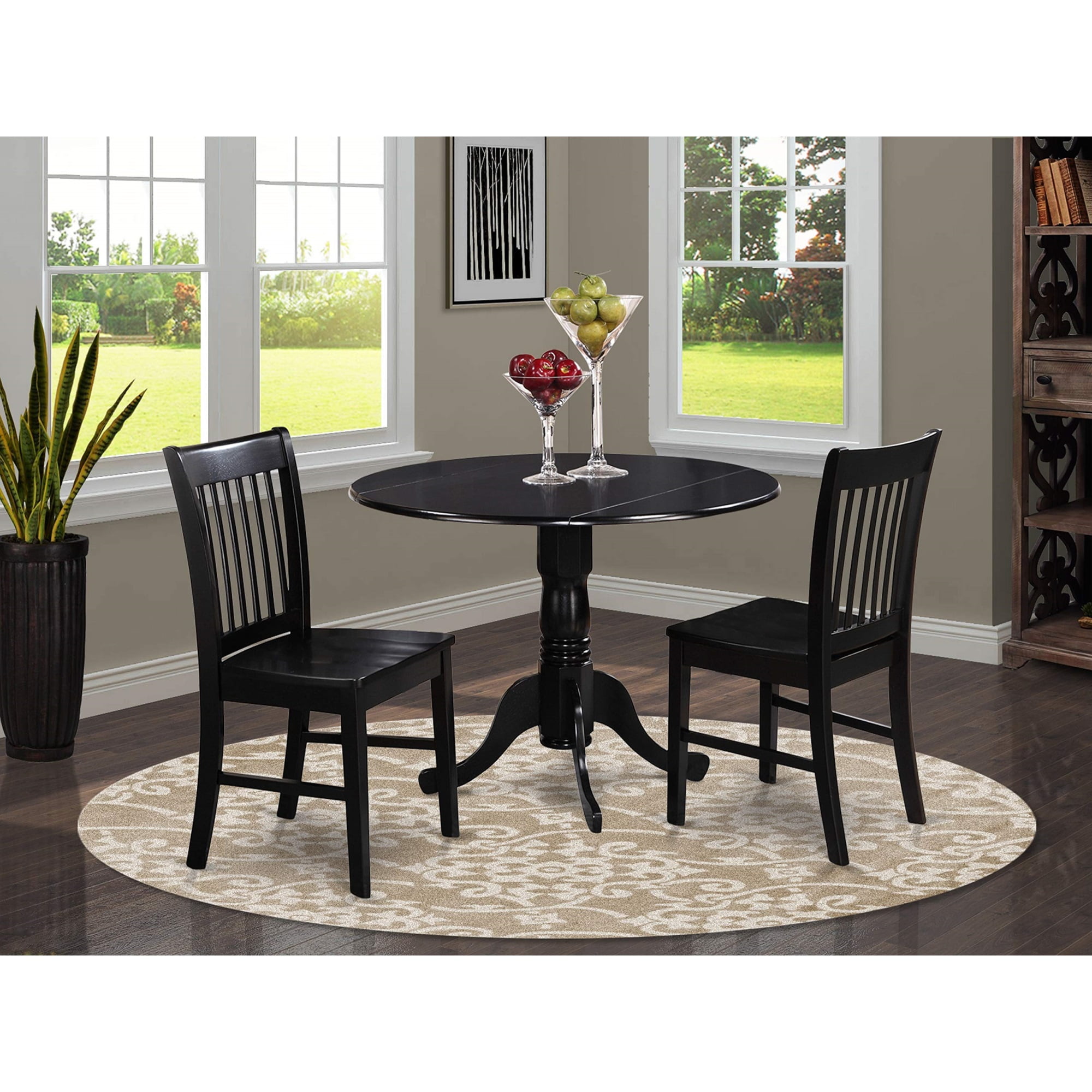 DLNO3-BLK-W 3 Pc small Kitchen Table and Chairs set-Kitchen Table plus ...