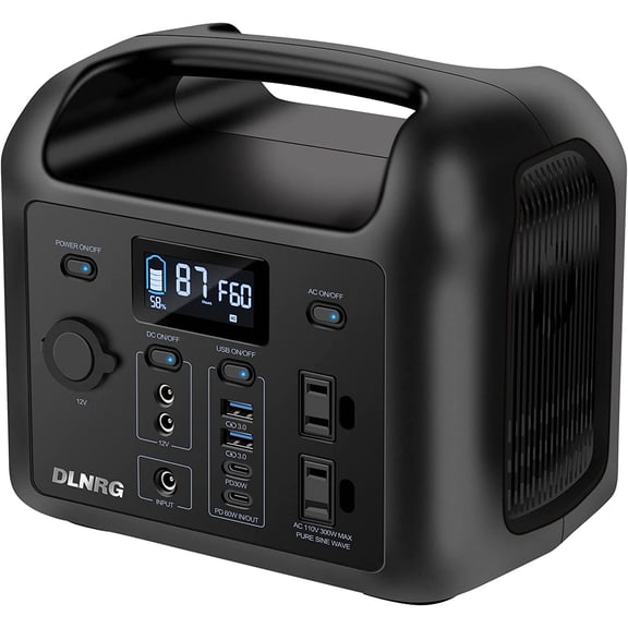 DLNRG BLACK R300 299Wh Portable Power Station, Pure Sine Wave Solar Generator, Battery Pack, Emergency Power Station with 110V/300W 2 AC Outlets, PD 60W USB-C&Dual 12V/120W Ports Power