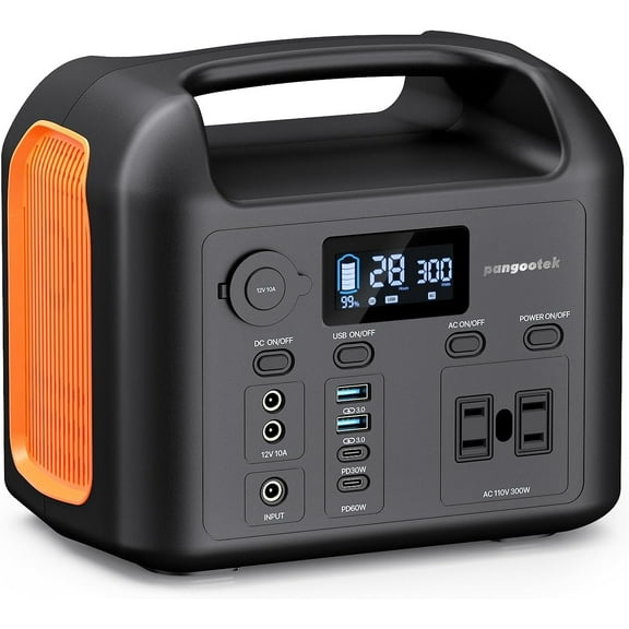 DLNRG R300 299Wh Portable Power Station, Pure Sine Wave Solar Generator, Battery Pack, Emergency Power Station with 110V/300W 2 AC Outlets, PD 60W USB-C&Dual 12V/120W Ports Power