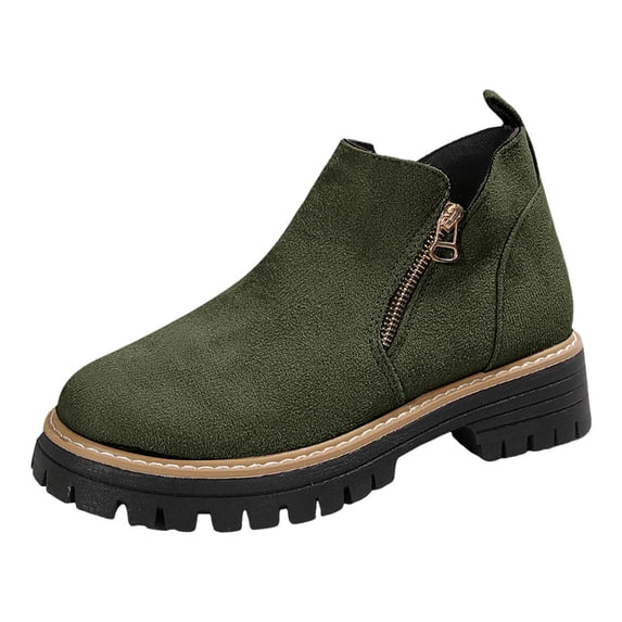 DLONGLI Ankle Boots Women Side Zipper Chunky Block Heel Booties Fall ...