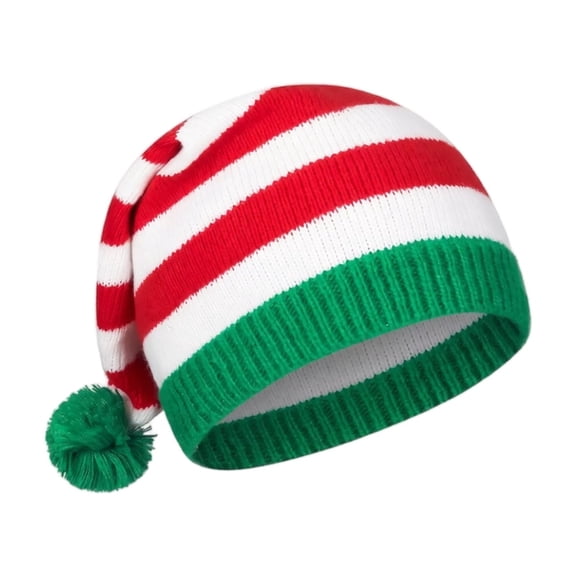 DLONGLI Striped Knit Beanie, Long Tail Winter Hat with Pom Pom, Green White Holiday Elf Cap, Christmas Stocking Stuffer for Women Men