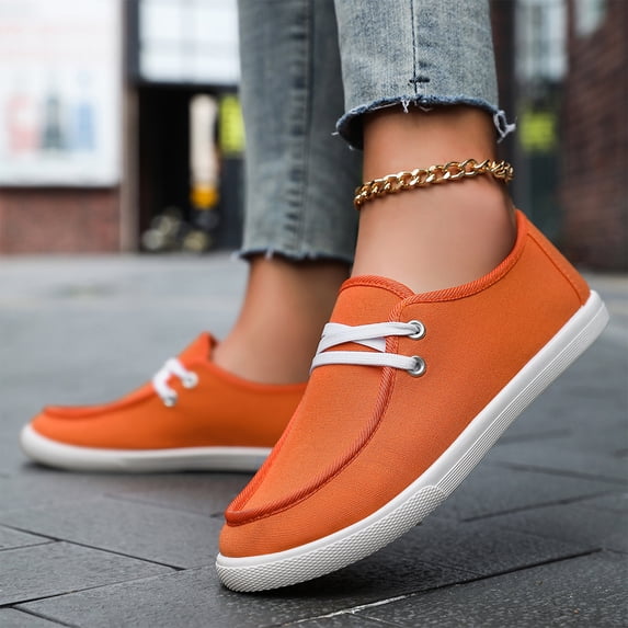 DLONGLI Women's Canvas Low Top Casual Sneakers, Lace Up Non Slip Flat Sole Classic Walking Shoes
