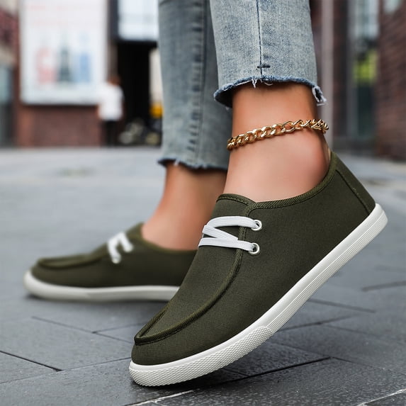 DLONGLI Women's Canvas Low Top Casual Sneakers, Lace Up Non Slip Flat Sole Classic Walking Shoes