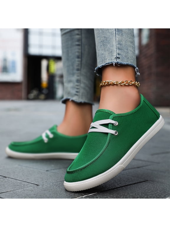 Women's Canvas Low Top Casual Sneakers, Lace Up Non Slip Flat Sole Classic Walking Shoes