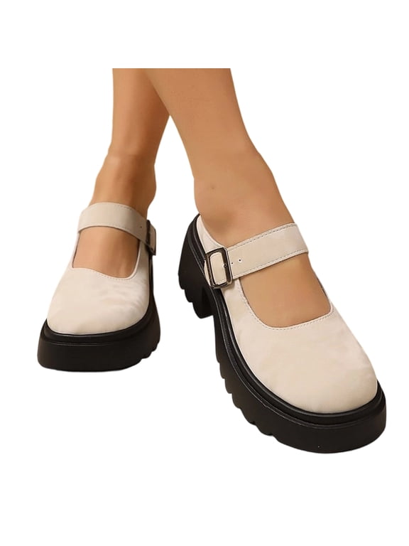Women's Chunky Platform Mary Jane Mules, Buckle Strap Thick Sole Fashion Casual Shoes for Street Wear Party