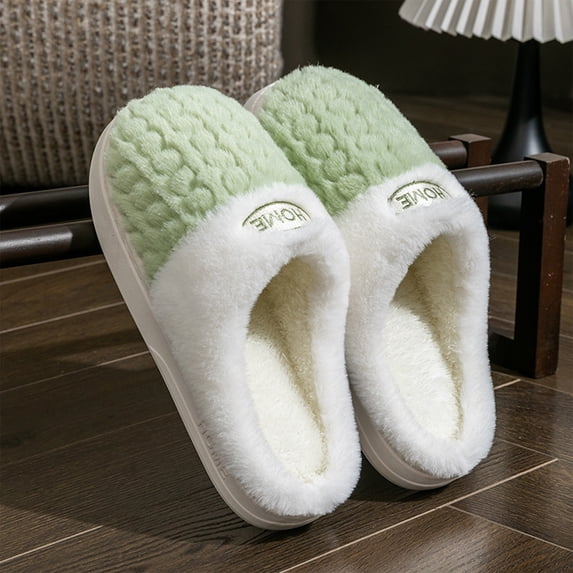 DLONGLI Women's Color Block Fuzzy Slippers, Plush Closed Toe House ...