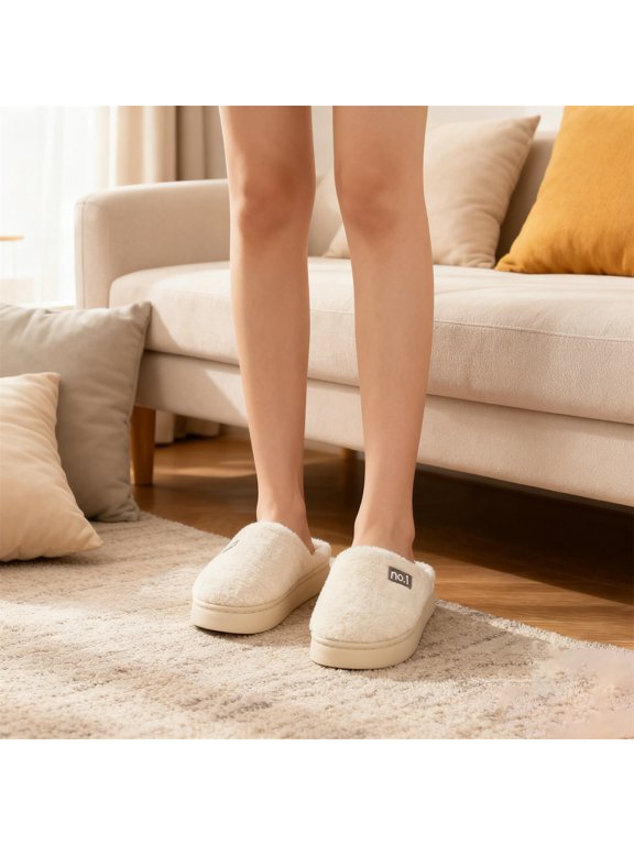 Women's Fuzzy House Slippers, Platform Memory Foam Scuff Shoes, Warm Cozy Indoor Outdoor Slippers Winter