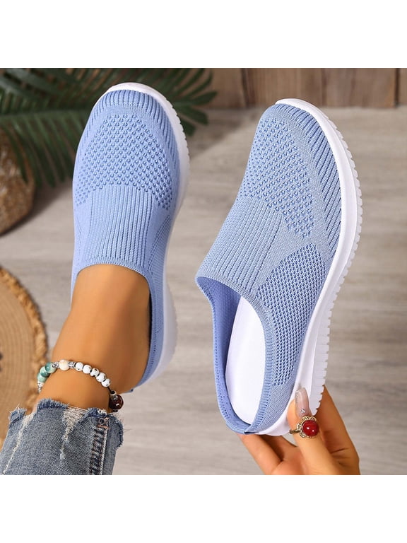 Women's Orthopedic Arch Support Wide Width Mule Slip On Walking Shoes Breathable Knit Mesh Backless Cushioned Non-Slip House Shoes for All Day Standing Indoor Outdoor Casual Wear