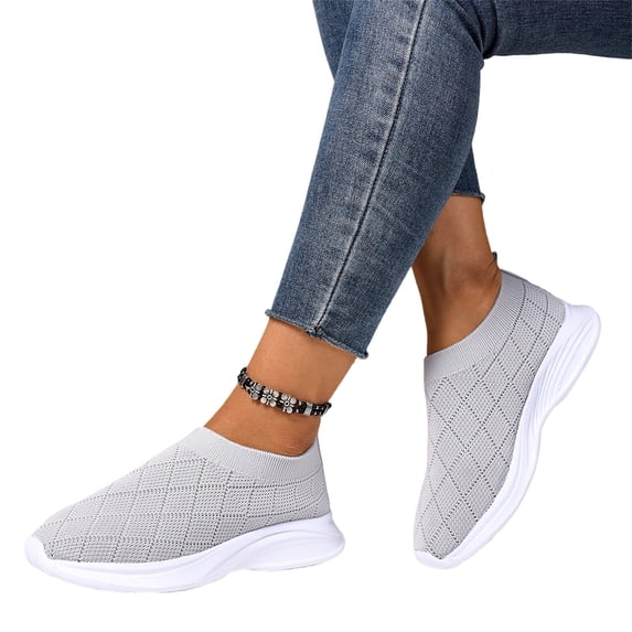 Women's Orthopedic Slip On Walking Shoes Arch Support Wide Width Breathable Knit Mesh Lightweight Cushioned Non-Slip Nurse Work Athletic Sneakers for Everyday Wear